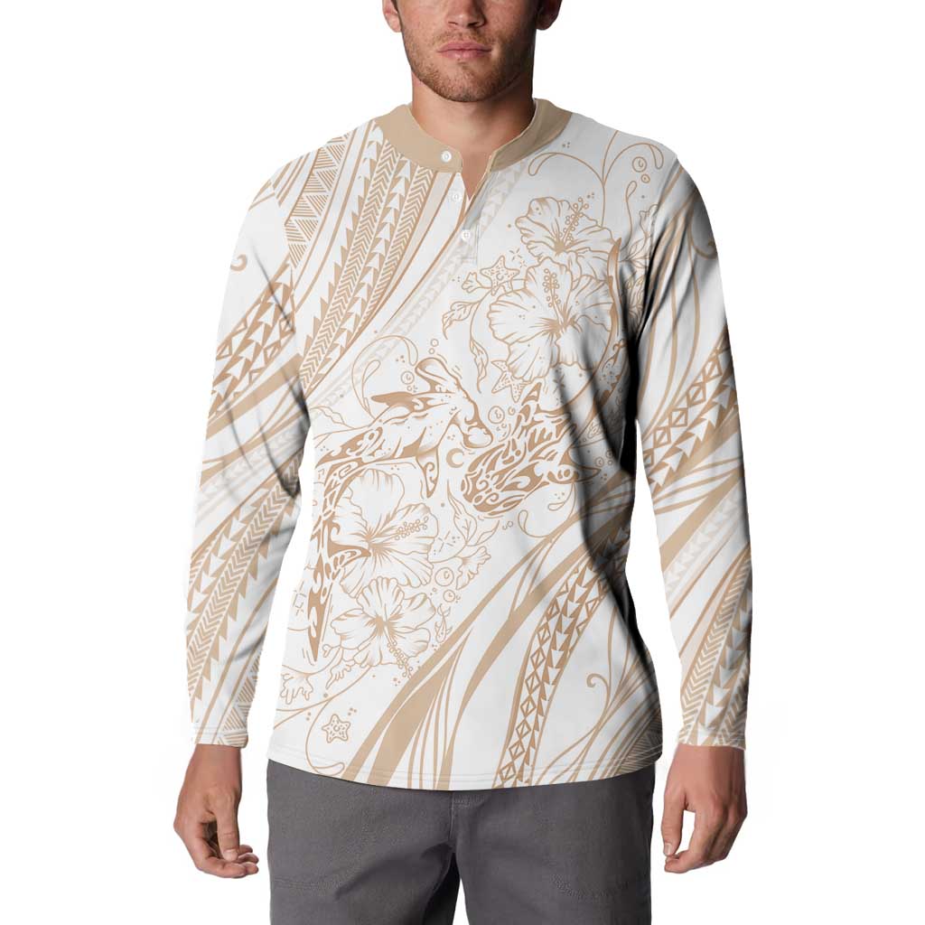 Sharks Couple Dreamy Polynesians Floral Sea Button Sweatshirt Hazel - Polynesian Pride