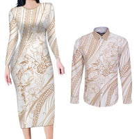 Sharks Couple Dreamy Polynesians Floral Sea Couples Matching Long Sleeve Bodycon Dress and Long Sleeve Button Shirt Hazel - Polynesian Pride