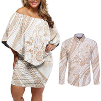 Sharks Couple Dreamy Polynesians Floral Sea Couples Matching Off Shoulder Short Dress and Long Sleeve Button Shirt Hazel - Polynesian Pride