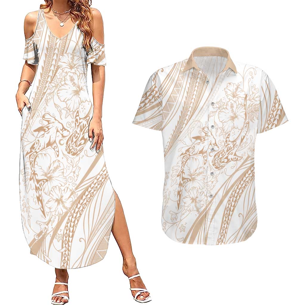 Sharks Couple Dreamy Polynesians Floral Sea Couples Matching Summer Maxi Dress and Hawaiian Shirt Hazel - Polynesian Pride