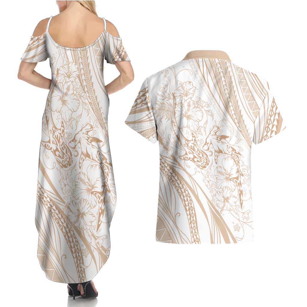 Sharks Couple Dreamy Polynesians Floral Sea Couples Matching Summer Maxi Dress and Hawaiian Shirt Hazel - Polynesian Pride