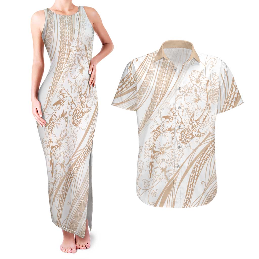 Sharks Couple Dreamy Polynesians Floral Sea Couples Matching Tank Maxi Dress and Hawaiian Shirt Hazel LT7 Hazel - Polynesian Pride