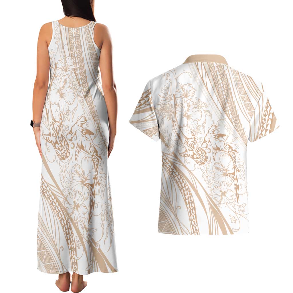 Sharks Couple Dreamy Polynesians Floral Sea Couples Matching Tank Maxi Dress and Hawaiian Shirt Hazel LT7 - Polynesian Pride