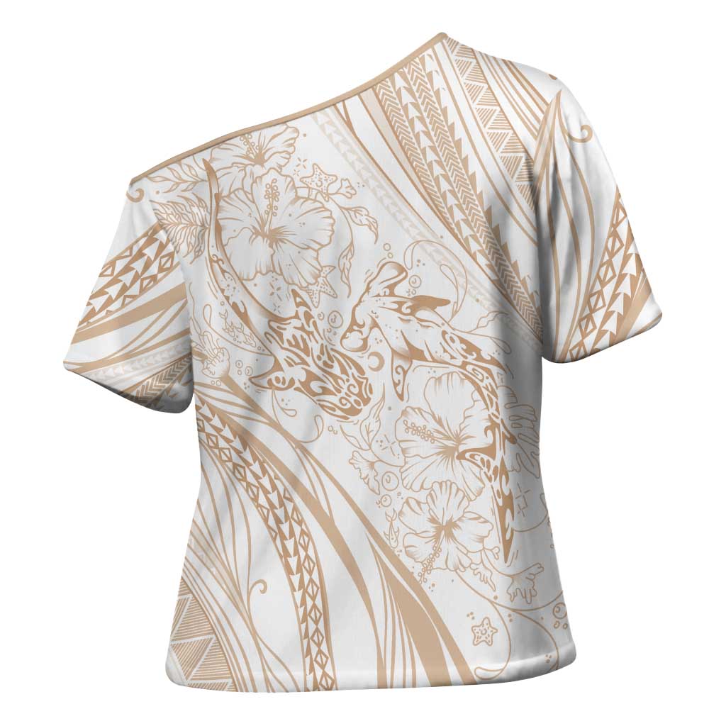 Sharks Couple Dreamy Polynesians Floral Sea Cross Shoulder Shirt Hazel - Polynesian Pride