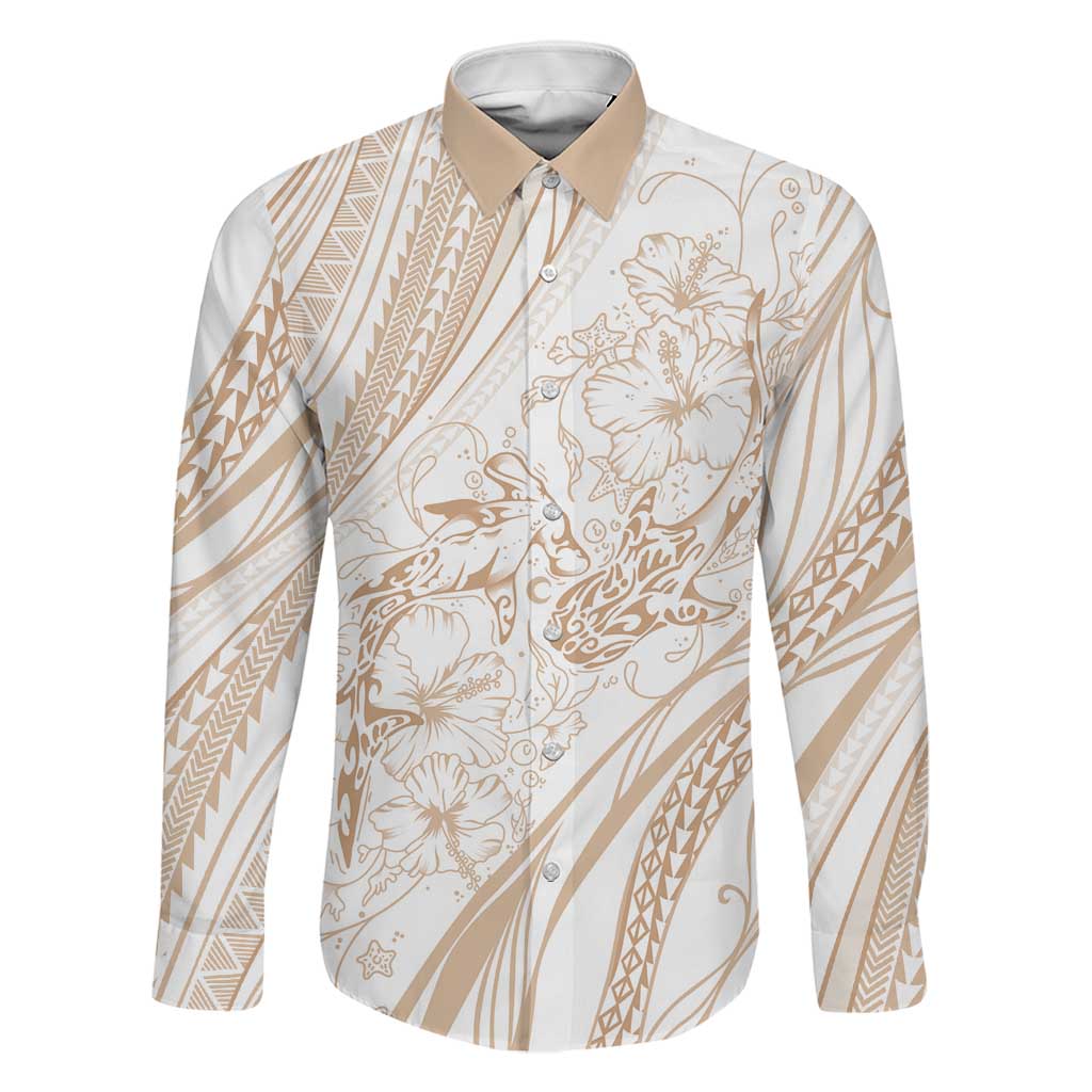 Sharks Couple Dreamy Polynesians Floral Sea Family Matching Mermaid Dress and Hawaiian Shirt Hazel LT7 Dad's Shirt - Long Sleeve Hazel - Polynesian Pride