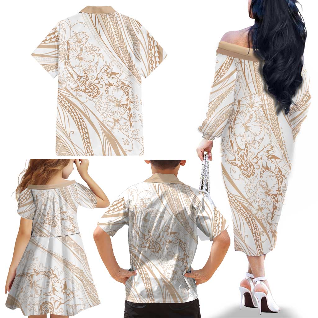 Sharks Couple Dreamy Polynesians Floral Sea Family Matching Off The Shoulder Long Sleeve Dress and Hawaiian Shirt Hazel LT7 - Polynesian Pride