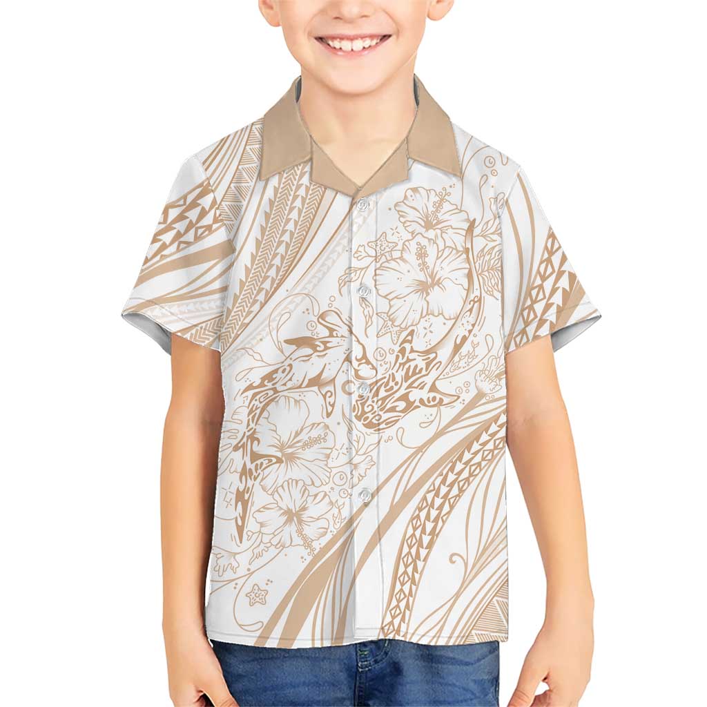 Sharks Couple Dreamy Polynesians Floral Sea Family Matching Off The Shoulder Long Sleeve Dress and Hawaiian Shirt Hazel LT7 Son's Shirt Hazel - Polynesian Pride