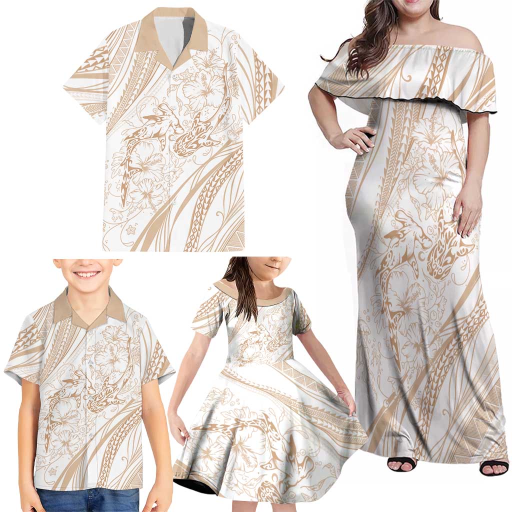 Sharks Couple Dreamy Polynesians Floral Sea Family Matching Off Shoulder Maxi Dress and Hawaiian Shirt Hazel - Polynesian Pride