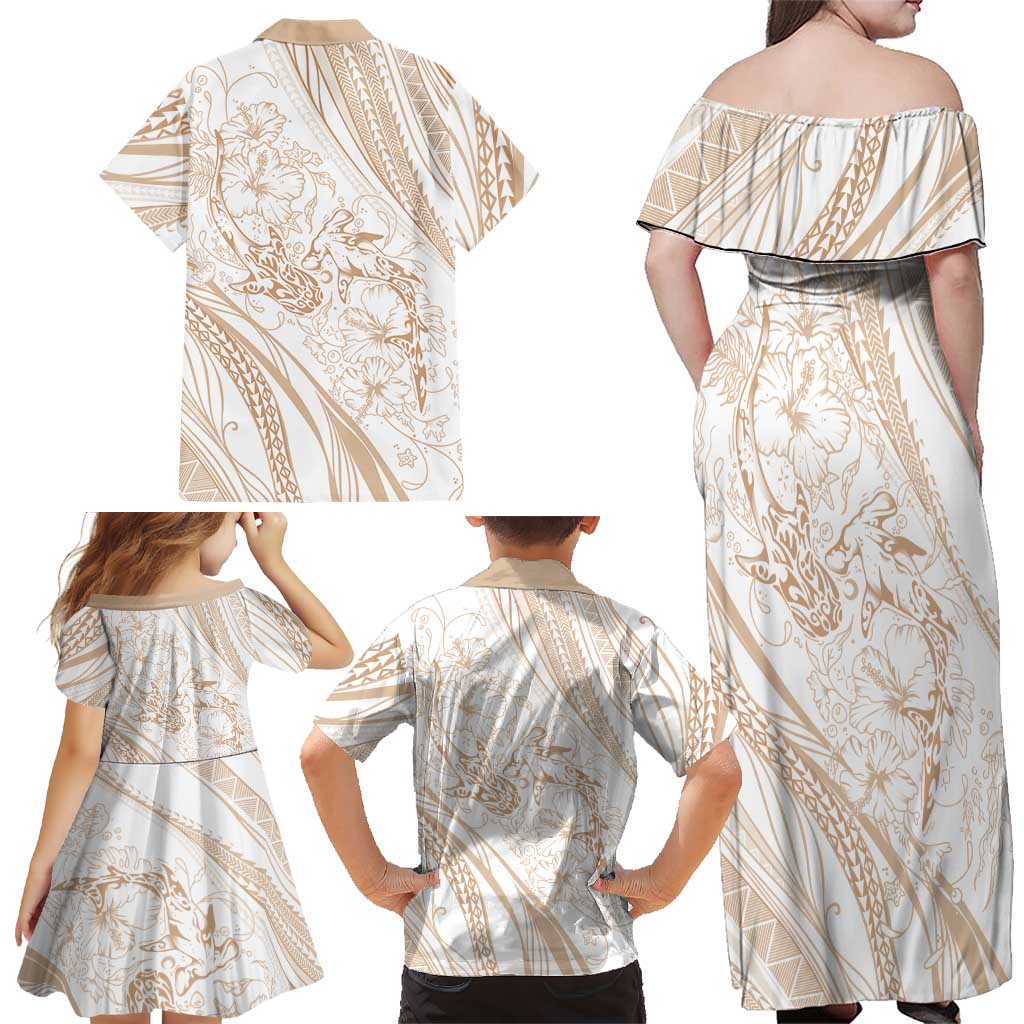 Sharks Couple Dreamy Polynesians Floral Sea Family Matching Off Shoulder Maxi Dress and Hawaiian Shirt Hazel LT7 - Polynesian Pride
