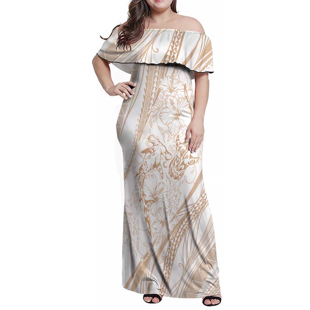 Sharks Couple Dreamy Polynesians Floral Sea Family Matching Off Shoulder Maxi Dress and Hawaiian Shirt Hazel LT7 Mom's Dress Hazel - Polynesian Pride