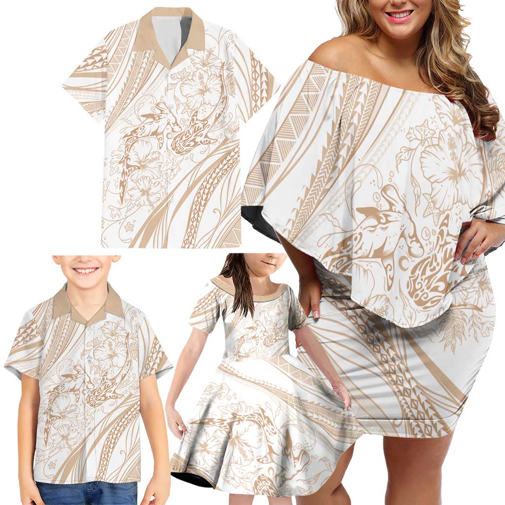 Sharks Couple Dreamy Polynesians Floral Sea Family Matching Off Shoulder Short Dress and Hawaiian Shirt Hazel LT7 - Polynesian Pride