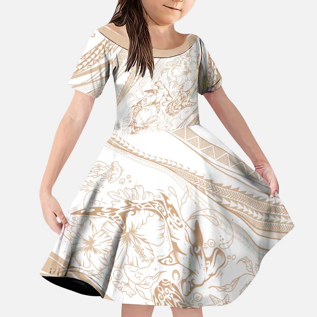 Sharks Couple Dreamy Polynesians Floral Sea Family Matching Summer Maxi Dress and Hawaiian Shirt Hazel LT7 Daughter's Dress Hazel - Polynesian Pride