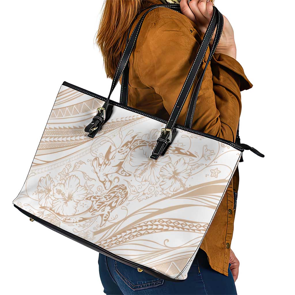Sharks Couple Dreamy Polynesians Floral Sea Leather Tote Bag Hazel LT7 - Polynesian Pride