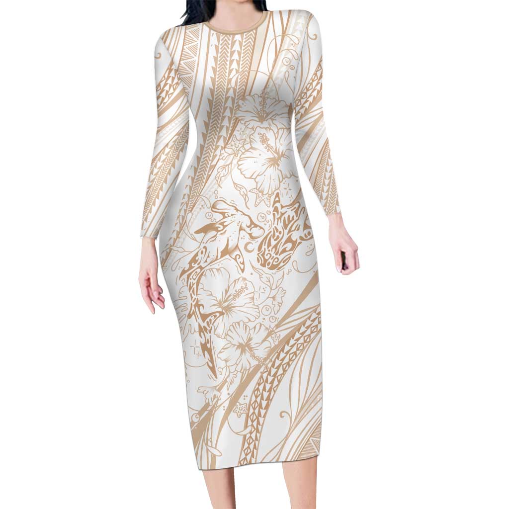 Sharks Couple Dreamy Polynesians Floral Sea Long Sleeve Bodycon Dress Hazel - Polynesian Pride