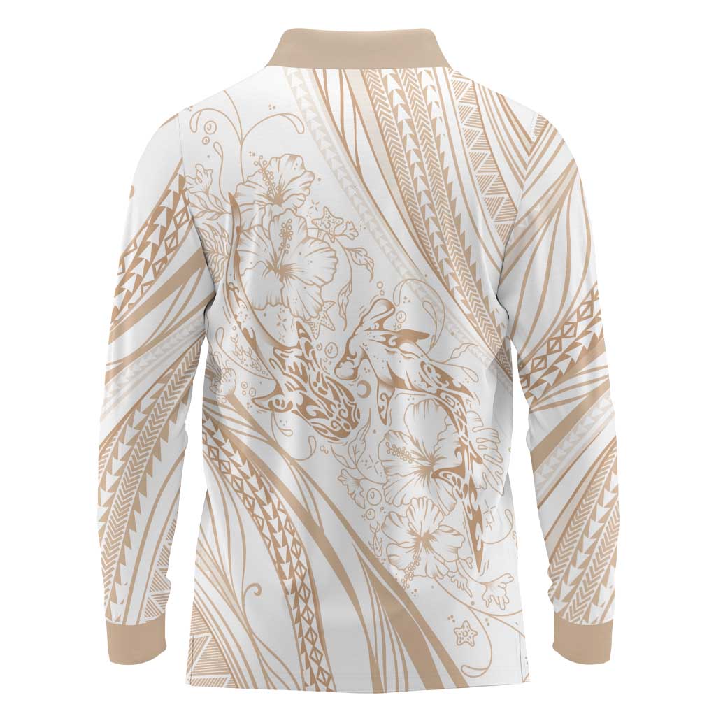 Sharks Couple Dreamy Polynesians Floral Sea Long Sleeve Polo Shirt Hazel - Polynesian Pride