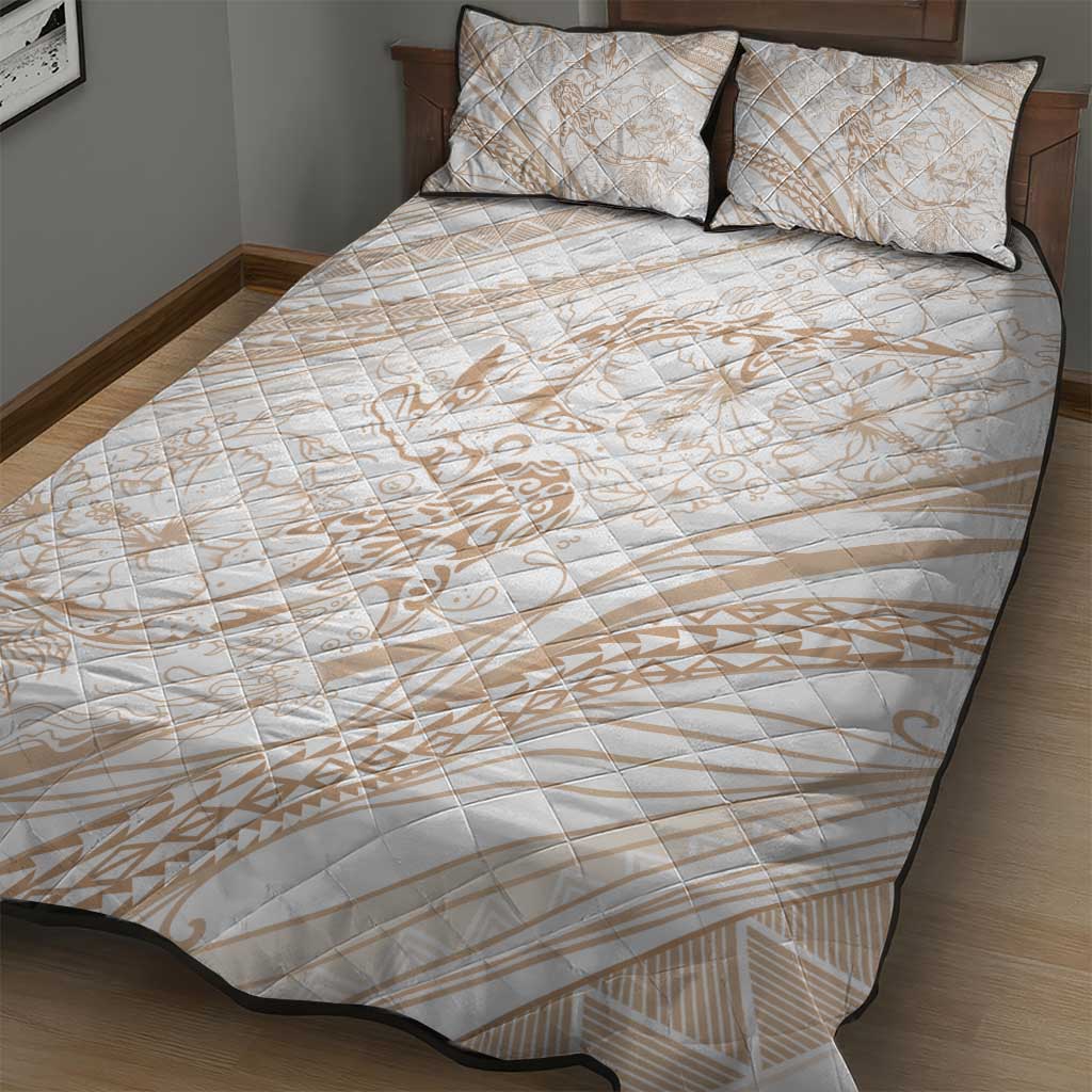 Sharks Couple Dreamy Polynesians Floral Sea Quilt Bed Set Hazel - Polynesian Pride