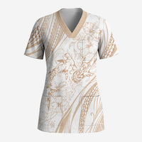 Sharks Couple Dreamy Polynesians Floral Sea Scrub Top Hazel - Polynesian Pride