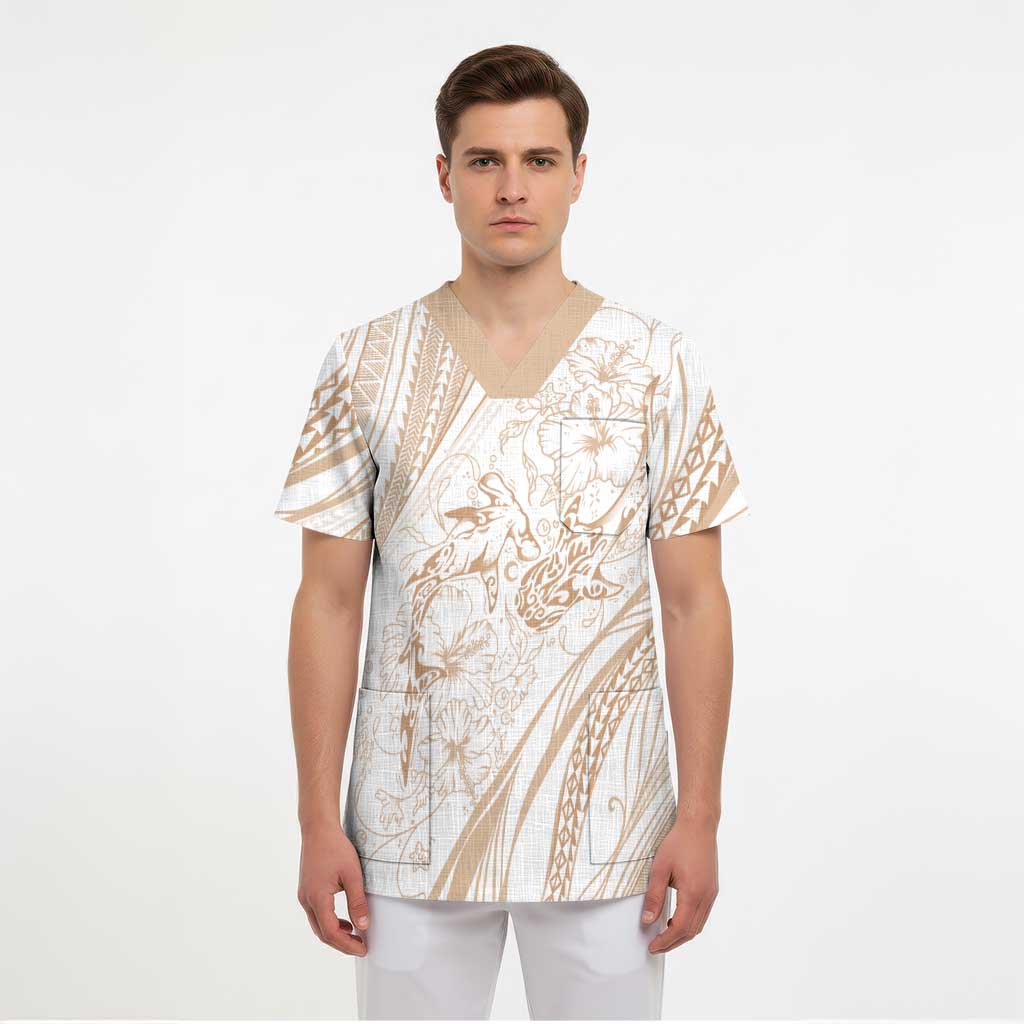Sharks Couple Dreamy Polynesians Floral Sea Scrub Top Hazel - Polynesian Pride