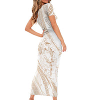 Sharks Couple Dreamy Polynesians Floral Sea Short Sleeve Bodycon Dress Hazel - Polynesian Pride