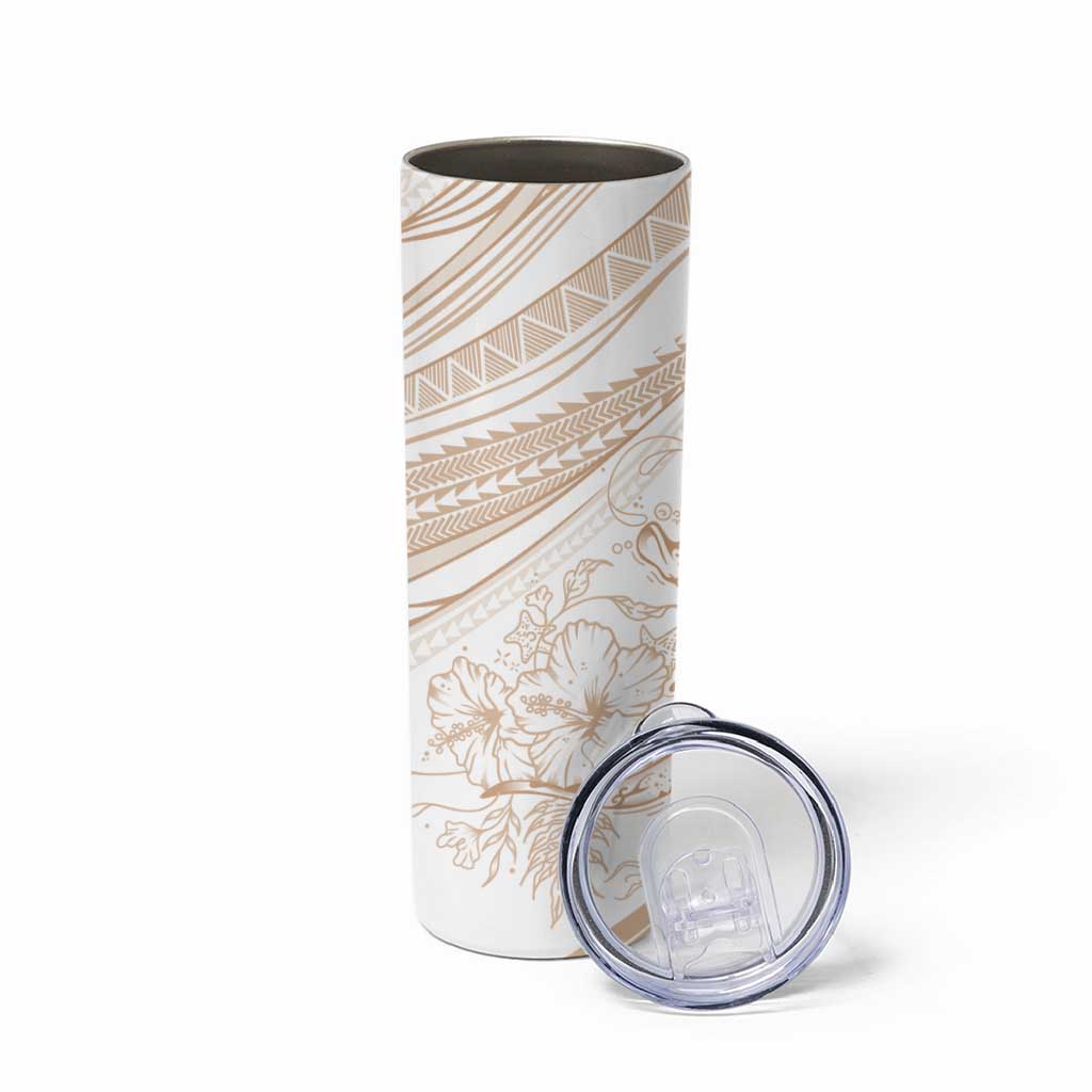 Sharks Couple Dreamy Polynesians Floral Sea Skinny Tumbler Hazel - Polynesian Pride