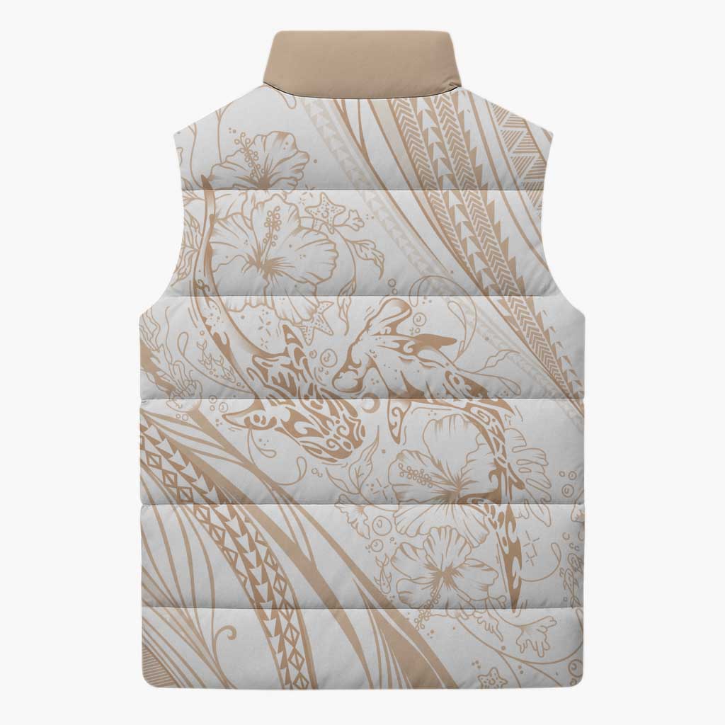 Sharks Couple Dreamy Polynesians Floral Sea Sleeveless Puffer Jacket Hazel - Polynesian Pride