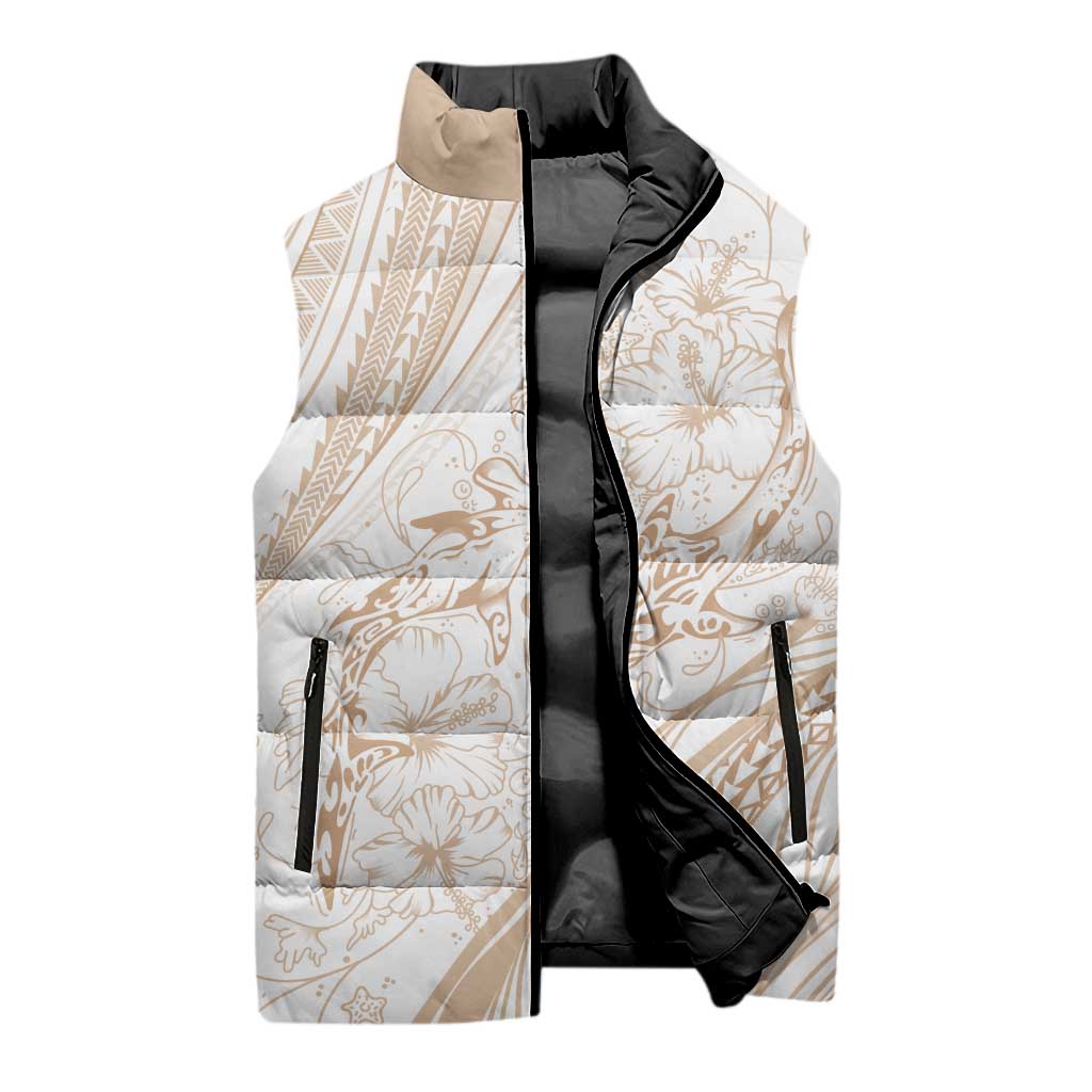 Sharks Couple Dreamy Polynesians Floral Sea Sleeveless Puffer Jacket Hazel - Polynesian Pride