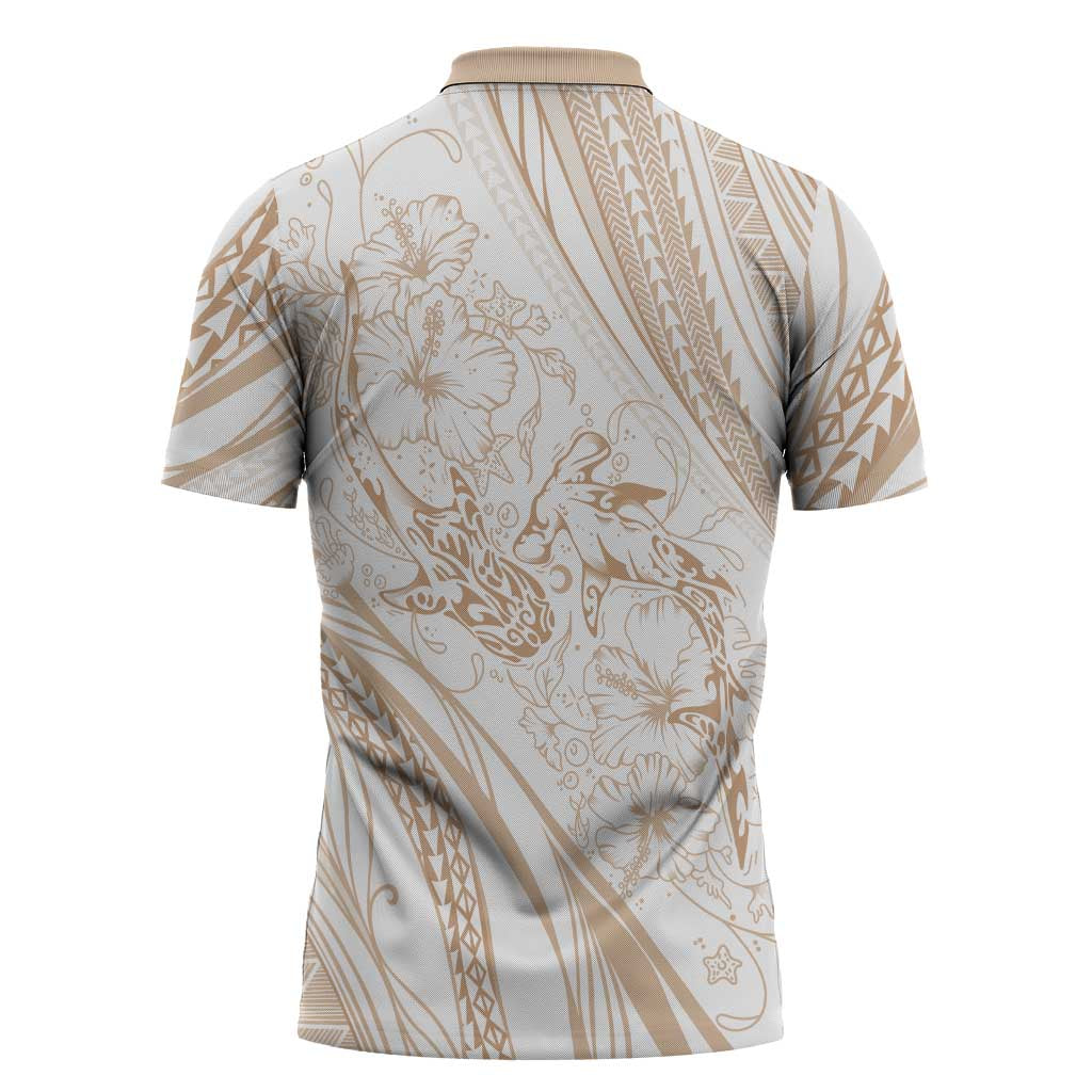 Sharks Couple Dreamy Polynesians Floral Sea Zipper Polo Shirt Hazel - Polynesian Pride