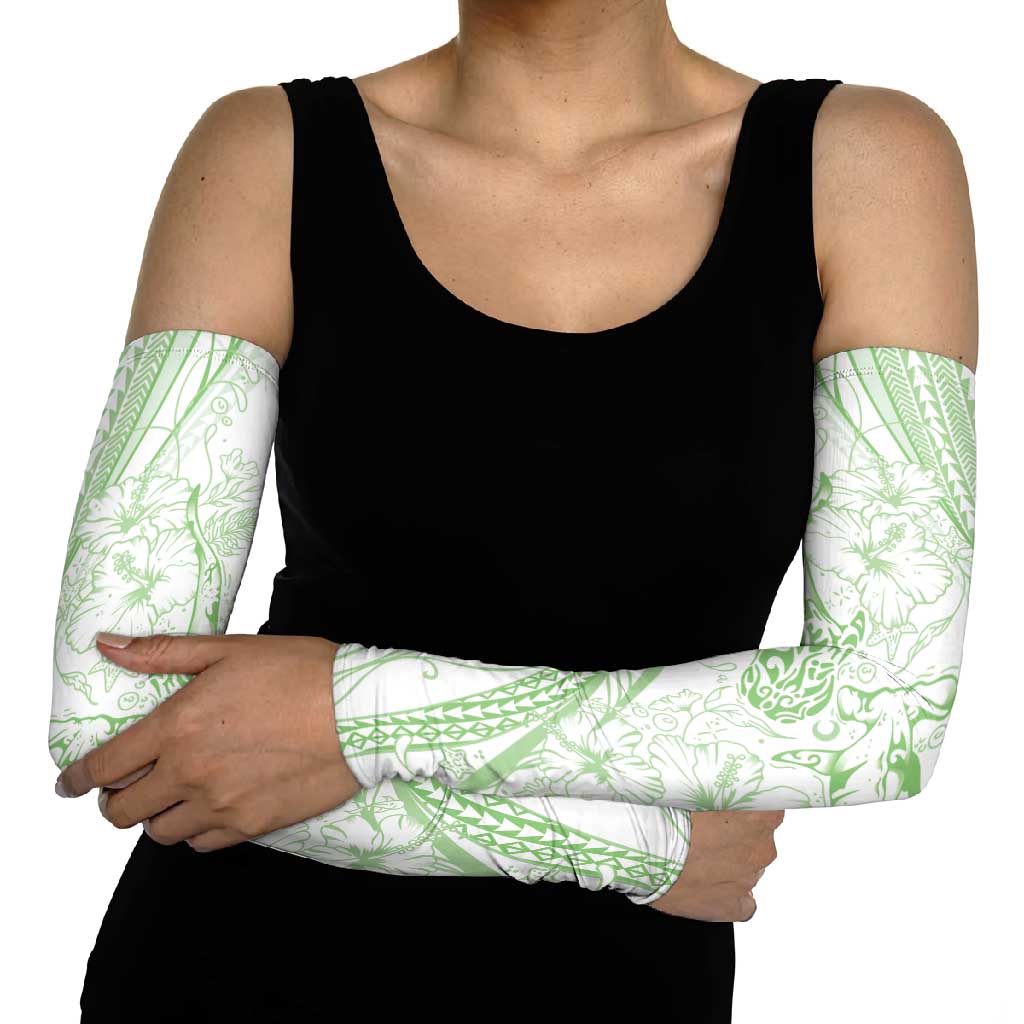 Sharks Couple Dreamy Polynesians Floral Sea Arm Sleeves Emerald - Polynesian Pride