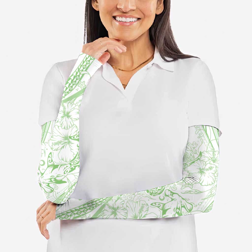 Sharks Couple Dreamy Polynesians Floral Sea Arm Sleeves Emerald - Polynesian Pride