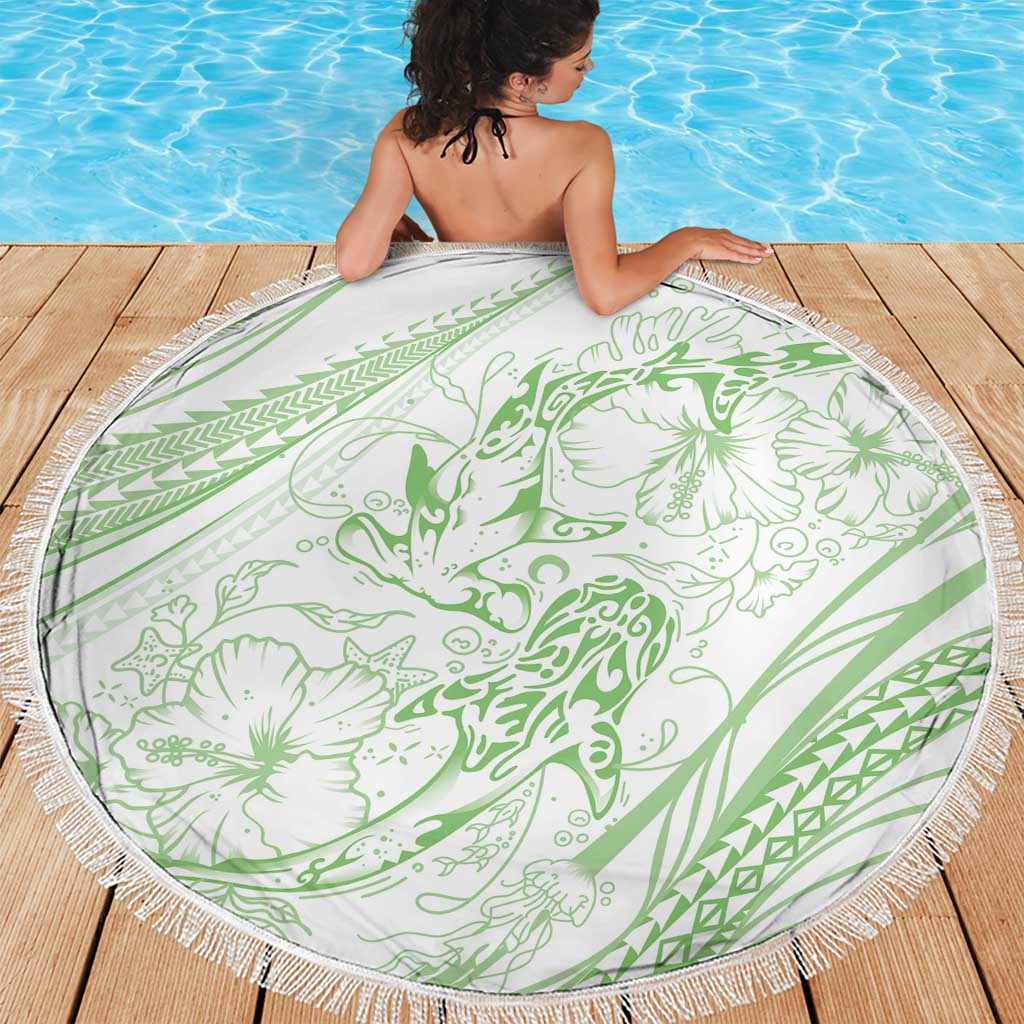 Sharks Couple Dreamy Polynesians Floral Sea Beach Blanket Emerald - Polynesian Pride