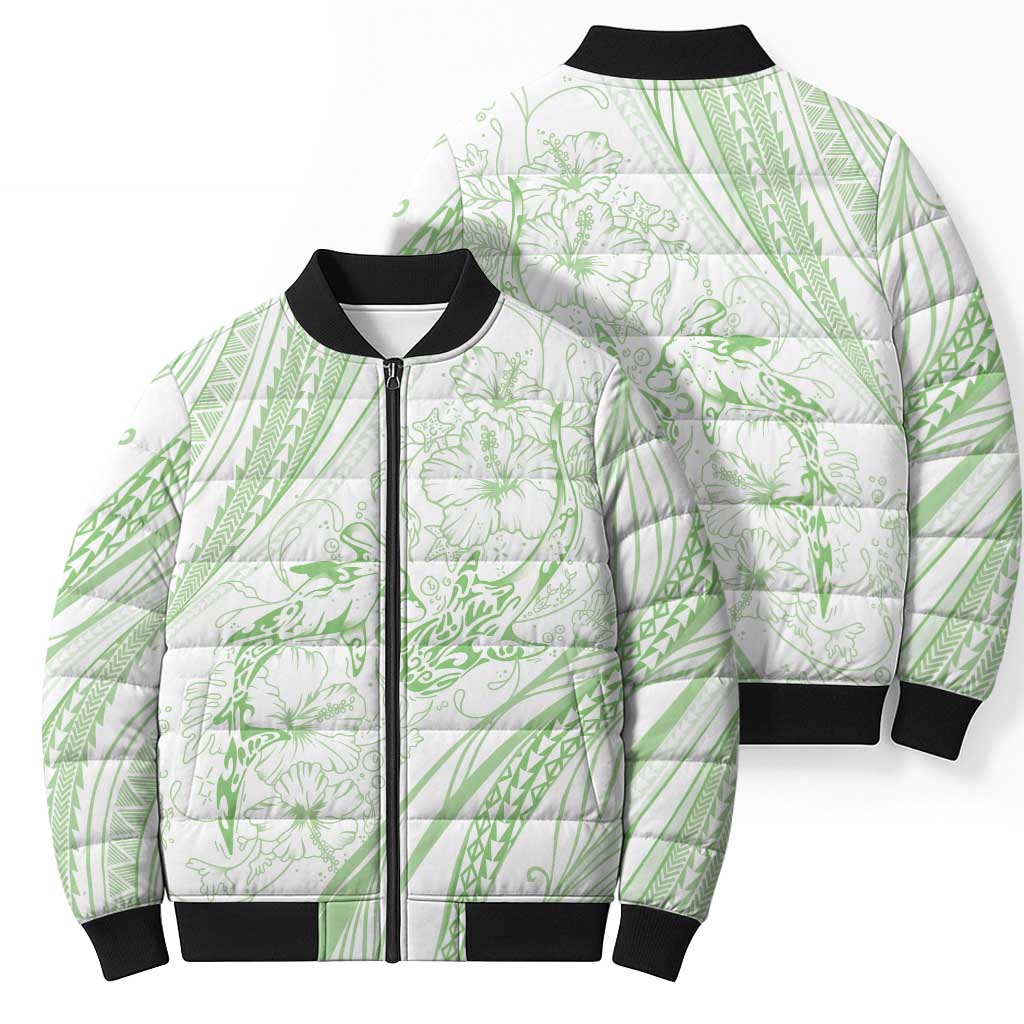 Sharks Couple Dreamy Polynesians Floral Sea Bomber Puffer Jacket Emerald - Polynesian Pride