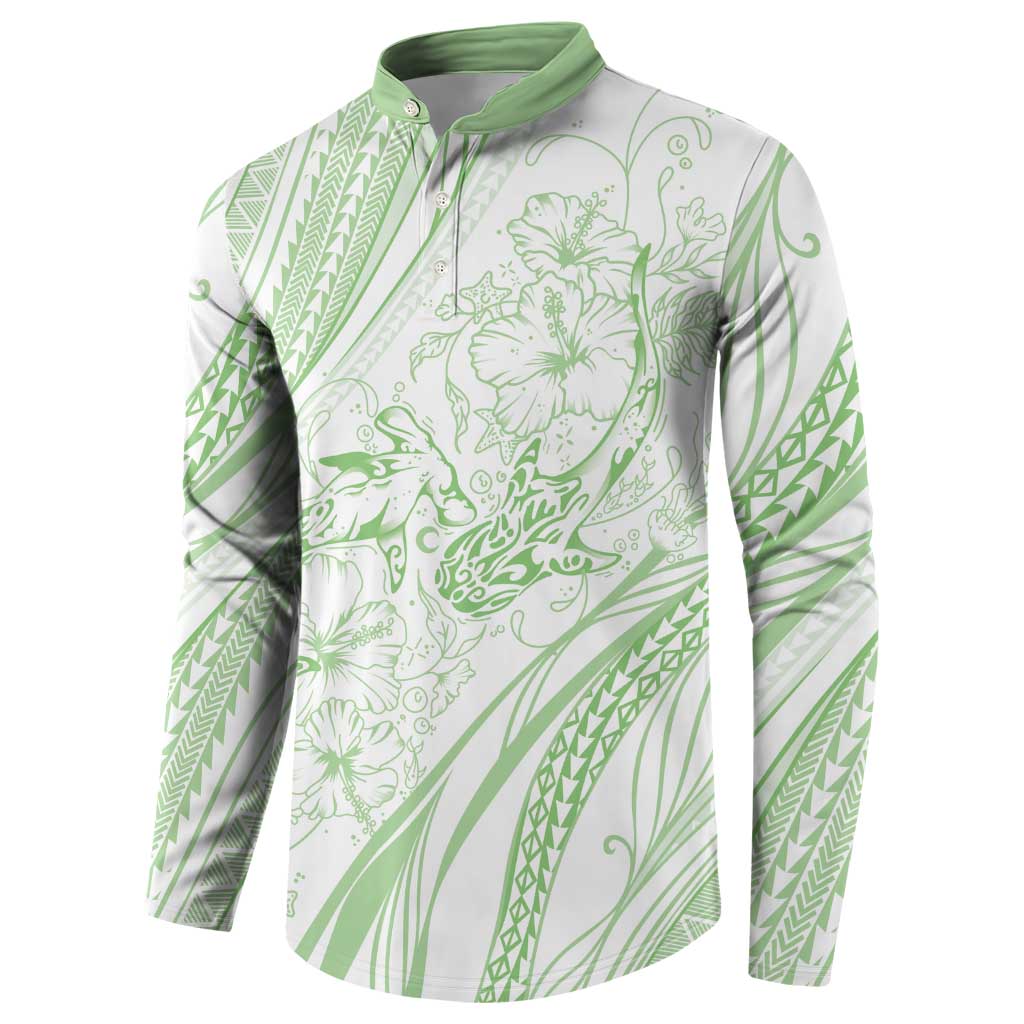Sharks Couple Dreamy Polynesians Floral Sea Button Sweatshirt Emerald - Polynesian Pride