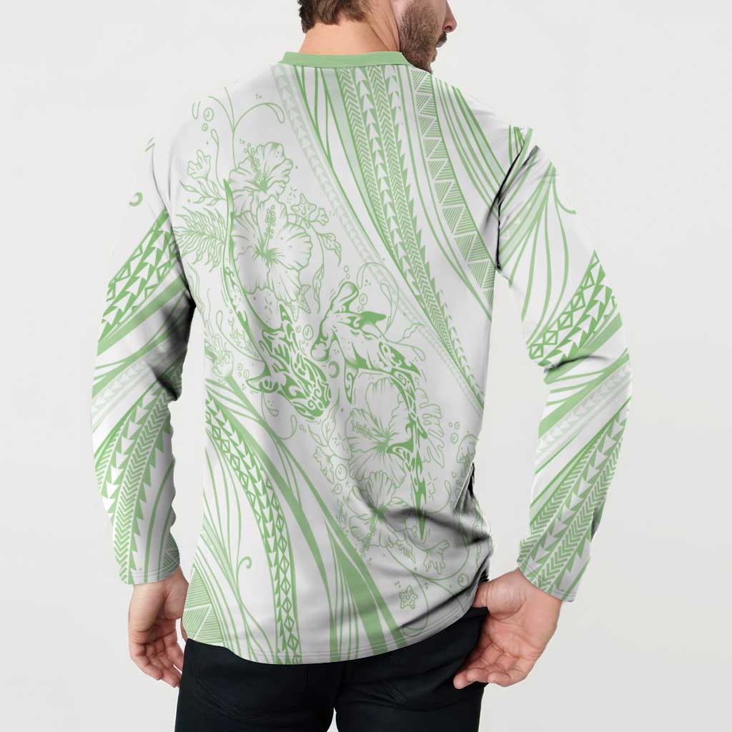 Sharks Couple Dreamy Polynesians Floral Sea Button Sweatshirt Emerald - Polynesian Pride