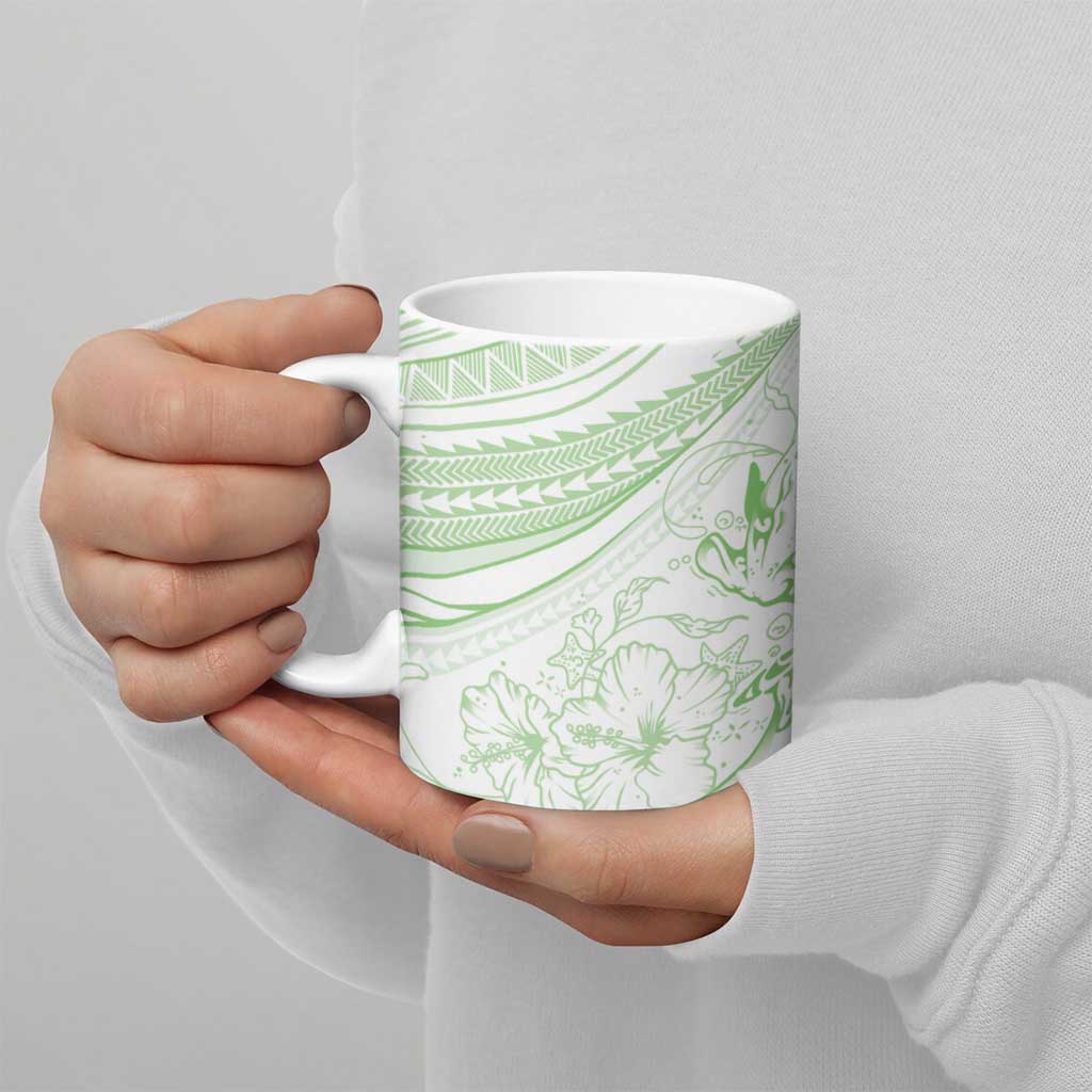 Sharks Couple Dreamy Polynesians Floral Sea Ceramic Mug Emerald - Polynesian Pride