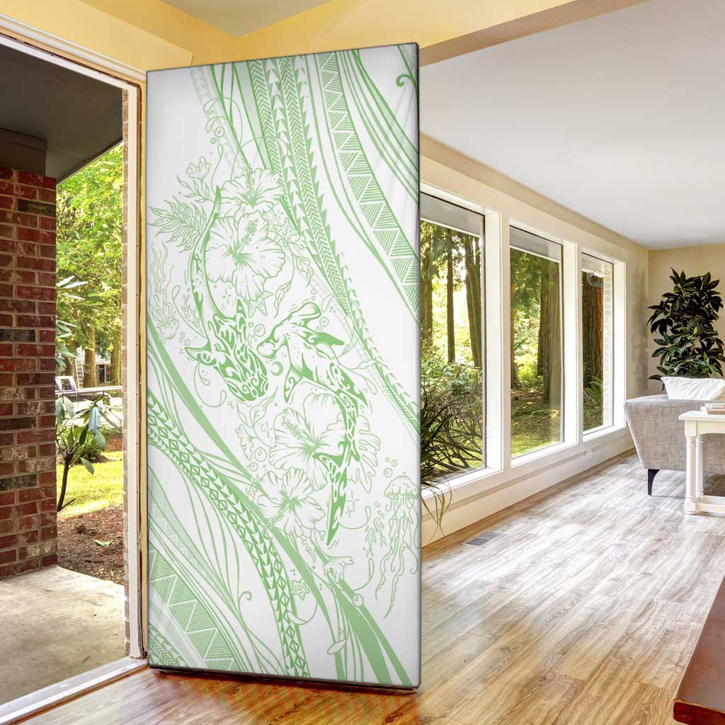 Sharks Couple Dreamy Polynesians Floral Sea Door Cover Emerald - Polynesian Pride