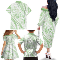 Sharks Couple Dreamy Polynesians Floral Sea Family Matching Off The Shoulder Long Sleeve Dress and Hawaiian Shirt Emerald LT7 - Polynesian Pride