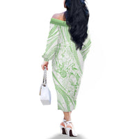 Sharks Couple Dreamy Polynesians Floral Sea Family Matching Off The Shoulder Long Sleeve Dress and Hawaiian Shirt Emerald LT7 - Polynesian Pride