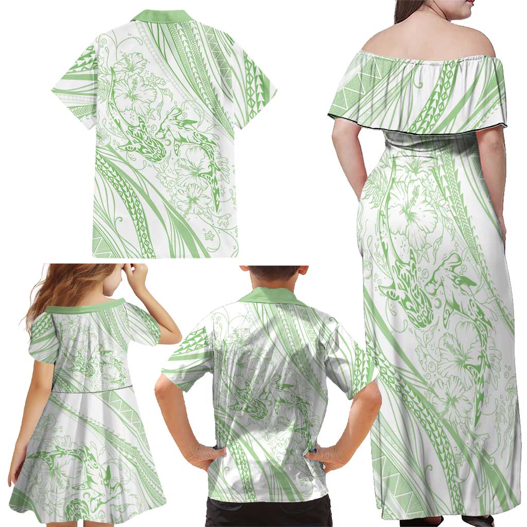 Sharks Couple Dreamy Polynesians Floral Sea Family Matching Off Shoulder Maxi Dress and Hawaiian Shirt Emerald LT7 - Polynesian Pride