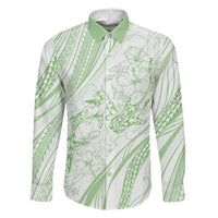 Sharks Couple Dreamy Polynesians Floral Sea Family Matching Off Shoulder Short Dress and Hawaiian Shirt Emerald LT7 Dad's Shirt - Long Sleeve Emerald - Polynesian Pride