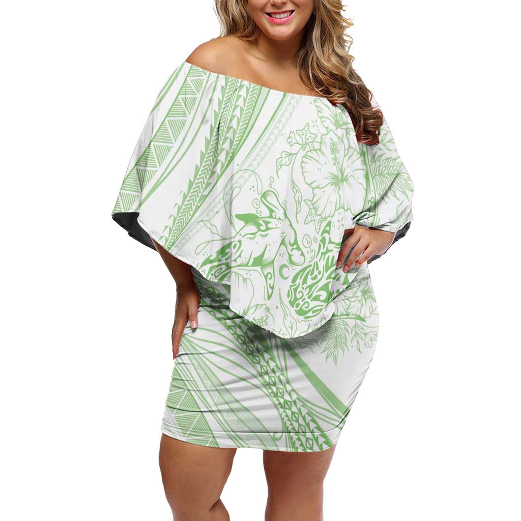 Sharks Couple Dreamy Polynesians Floral Sea Family Matching Off Shoulder Short Dress and Hawaiian Shirt Emerald LT7 Mom's Dress Emerald - Polynesian Pride