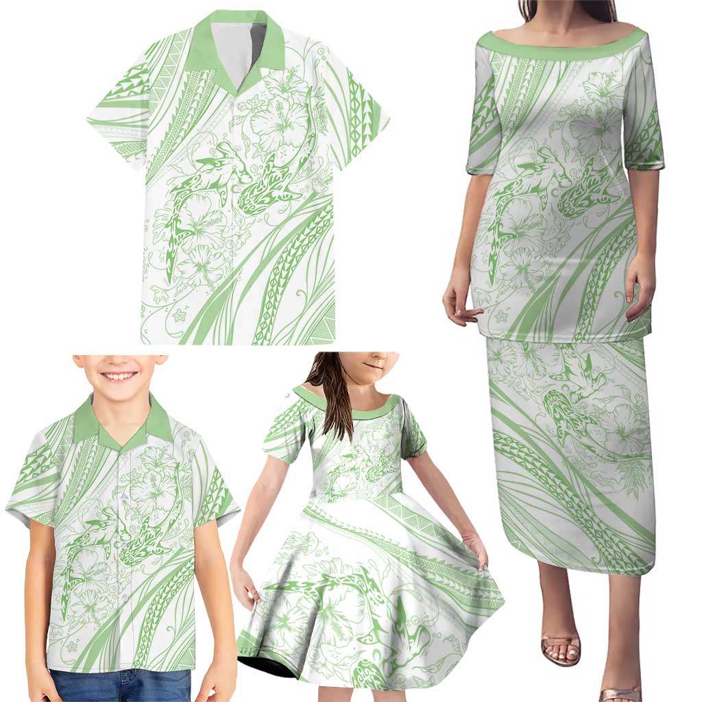 Sharks Couple Dreamy Polynesians Floral Sea Family Matching Puletasi and Hawaiian Shirt Emerald LT7 - Polynesian Pride