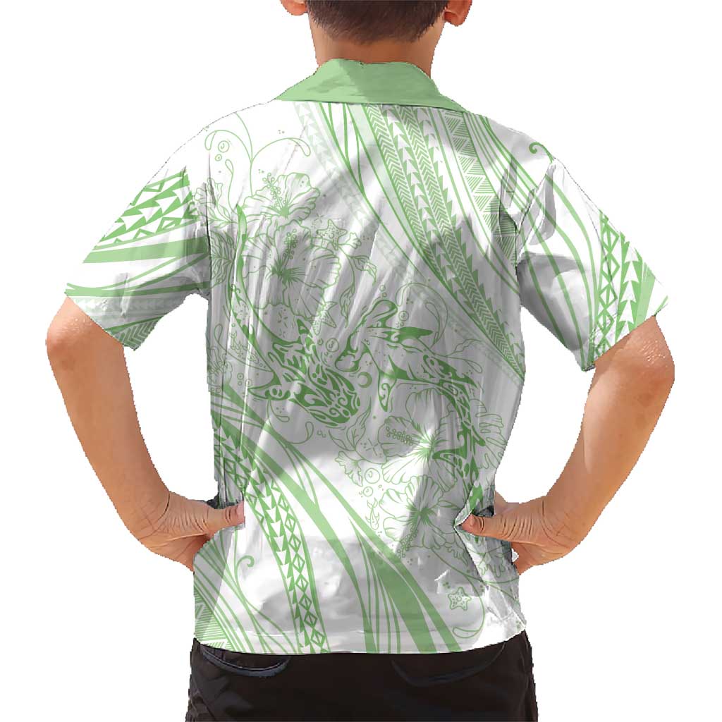 Sharks Couple Dreamy Polynesians Floral Sea Family Matching Short Sleeve Bodycon Dress and Hawaiian Shirt Emerald LT7 - Polynesian Pride