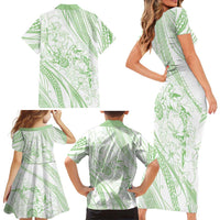 Sharks Couple Dreamy Polynesians Floral Sea Family Matching Short Sleeve Bodycon Dress and Hawaiian Shirt Emerald LT7 - Polynesian Pride