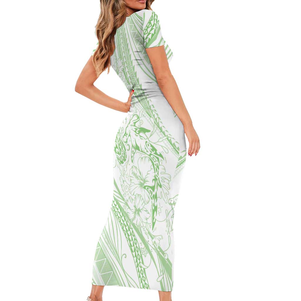 Sharks Couple Dreamy Polynesians Floral Sea Family Matching Short Sleeve Bodycon Dress and Hawaiian Shirt Emerald LT7 - Polynesian Pride