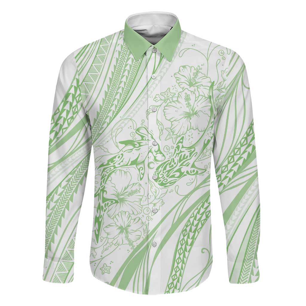 Sharks Couple Dreamy Polynesians Floral Sea Family Matching Summer Maxi Dress and Hawaiian Shirt Emerald LT7 Dad's Shirt - Long Sleeve Emerald - Polynesian Pride