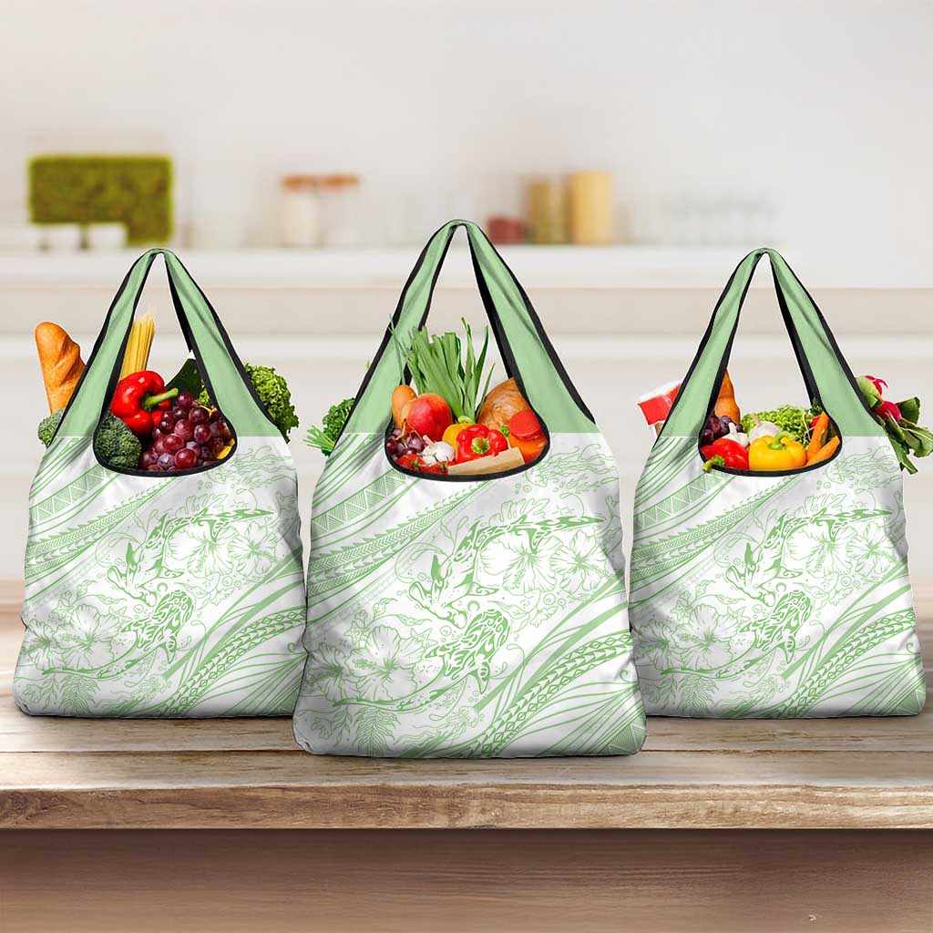 Sharks Couple Dreamy Polynesians Floral Sea Grocery Bag Emerald - Polynesian Pride