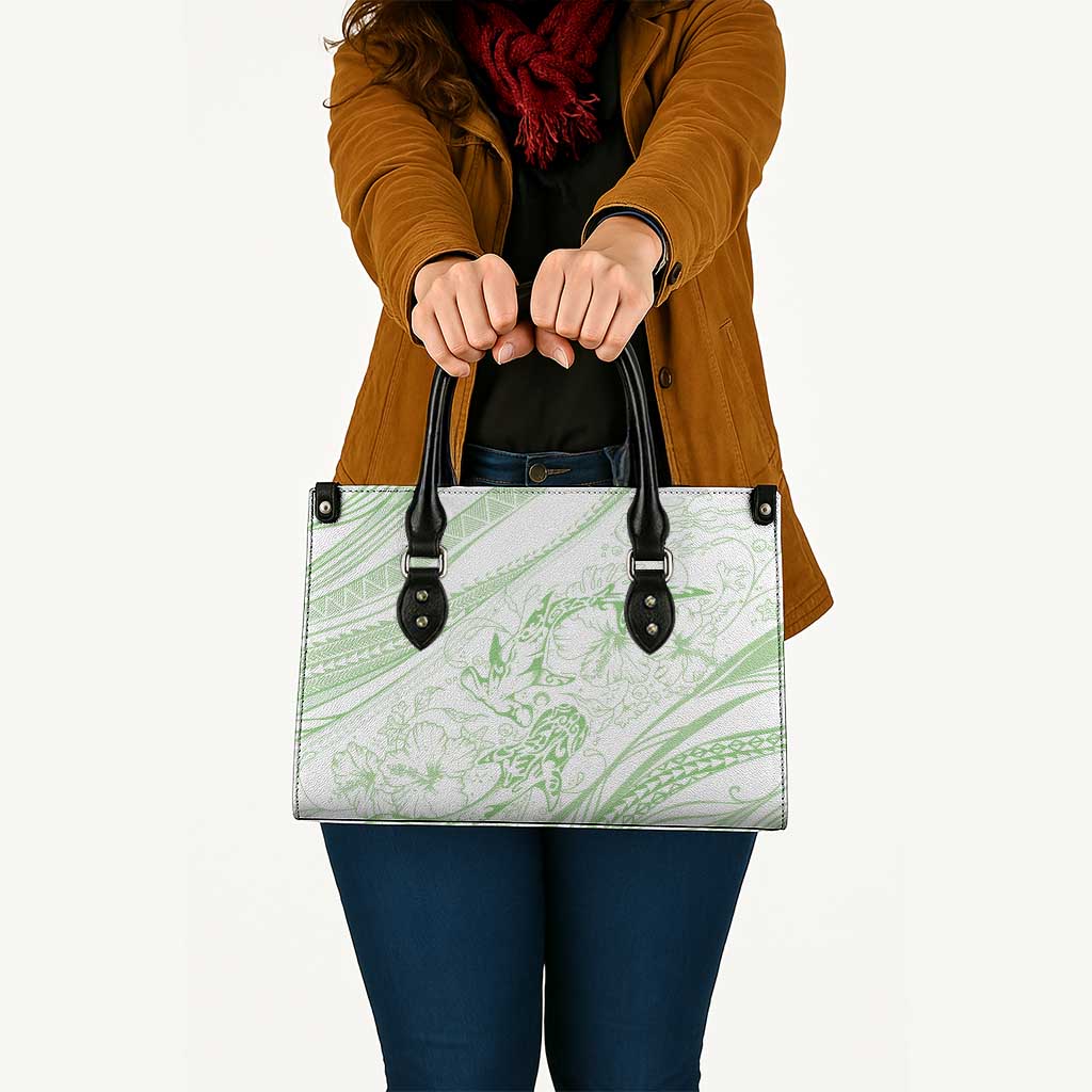 Sharks Couple Dreamy Polynesians Floral Sea Leather Bag Emerald - Polynesian Pride