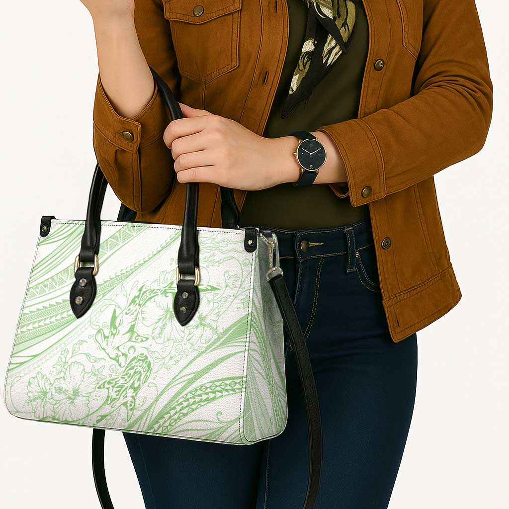 Sharks Couple Dreamy Polynesians Floral Sea Leather Bag Emerald - Polynesian Pride