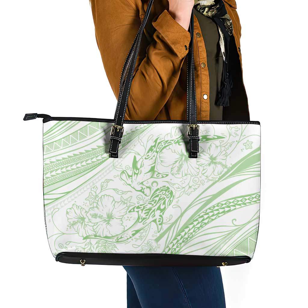 Sharks Couple Dreamy Polynesians Floral Sea Leather Tote Bag Emerald - Polynesian Pride