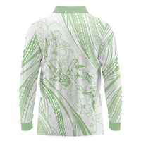 Sharks Couple Dreamy Polynesians Floral Sea Long Sleeve Polo Shirt Emerald - Polynesian Pride